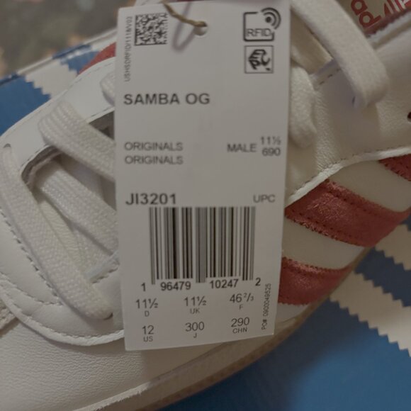 Adidas Samba OG Men’s Size 12 White Red Sneakers JI3201 | Classic Gum Sole | NWT - Picture 8 of 8